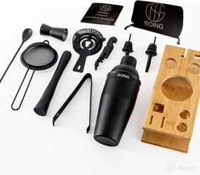 img 2 attached to 🍸 Soing 11-Piece Black Bartender Kit: Ultimate Home Cocktail Shaker Set with Stand, Velvet Carry Bag & Cocktail Recipes – Perfect Stainless Steel Bar Tools for Drink Mixing (Black)