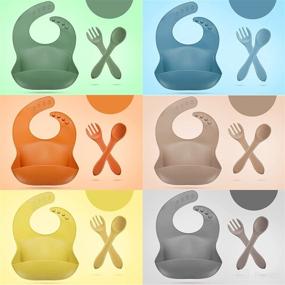 img 1 attached to 🍼 Pack of 6 Soft Adjustable Silicone Baby Bibs with Spoon Fork, Waterproof Bibs for Feeding, Catcher Pocket for Toddlers Boys Girls Kids - 6 Colors