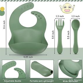 img 3 attached to 🍼 Pack of 6 Soft Adjustable Silicone Baby Bibs with Spoon Fork, Waterproof Bibs for Feeding, Catcher Pocket for Toddlers Boys Girls Kids - 6 Colors