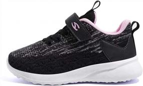img 4 attached to HOBIBEAR Girls Knit Running Shoes Breathable Lightweight Mesh Athletic Sneakers Black/Pink AS 8.5 Toddler