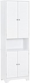 img 4 attached to Белый отдельно стоящий шкаф для хранения в ванной комнате с регулируемыми полками, 2 шкафами и столешницей - современный высокий и узкий напольный шкаф для ванной комнаты от HOMCOM