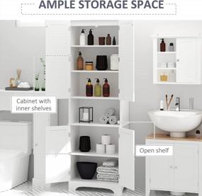 img 1 attached to White Freestanding Bathroom Storage Cabinet With Adjustable Shelves, 2 Cupboards, And Countertop - Modern Tall And Narrow Bathroom Floor Cabinet By HOMCOM