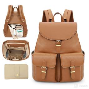 img 4 attached to 🎒 Omanmoli Leather Diaper Bag Backpack - Baby Girls & Boys Diaper Bag Organizer with 12 Pouches, Changing Pad, Shoulder + Stroller Straps (Brown)