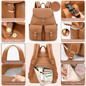 img 1 attached to 🎒 Omanmoli Leather Diaper Bag Backpack - Baby Girls & Boys Diaper Bag Organizer with 12 Pouches, Changing Pad, Shoulder + Stroller Straps (Brown)