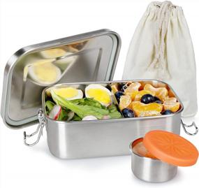 img 4 attached to Shopwithgreen Stainless Steel Bento Box With Leak-Proof Dipping Container And Reusable Lunch Bag, Removable Divider And Silicone Lid, Ideal For Kids And Adults, Dishwasher And Freezer Safe.