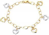 wellingsale 14k two 2 tone white and yellow gold polished heart dangle bracelet with lobster claw clasp - 7.5 logo