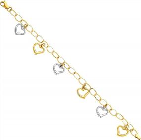 img 3 attached to Wellingsale 14K Two 2 Tone White And Yellow Gold Polished Heart Dangle Bracelet With Lobster Claw Clasp - 7.5