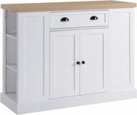 homcom fluted-style wooden kitchen island - storage cabinet w/drawer, open shelving & interior shelving for dining room, white logo