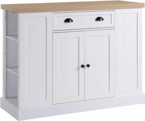 img 4 attached to HOMCOM Fluted-Style Wooden Kitchen Island - Storage Cabinet W/Drawer, Open Shelving & Interior Shelving For Dining Room, White