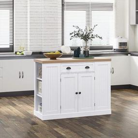 img 3 attached to HOMCOM Fluted-Style Wooden Kitchen Island - Storage Cabinet W/Drawer, Open Shelving & Interior Shelving For Dining Room, White