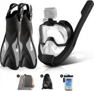 odoland 5-in-1 snorkel set, anti-fog 180° full face snorkel mask with sidemount pipe, adjustable fins, beach blanket, waterproof case, mesh bag, snorkel packages snorkeling gear for adults men women logo