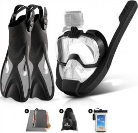 img 4 attached to Odoland 5-In-1 Snorkel Set, Anti-Fog 180° Full Face Snorkel Mask With Sidemount Pipe, Adjustable Fins, Beach Blanket, Waterproof Case, Mesh Bag, Snorkel Packages Snorkeling Gear For Adults Men Women