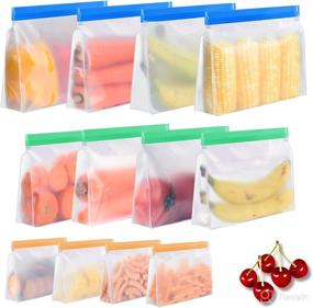 img 4 attached to Reusable Food Storage Bags 12 Pack - Leakproof Stand Up Freezer Bags for Kitchen Storage - Includes Snack, Sandwich, and Gallon Bags - BPA-Free, Ideal for Meat, Fruit, Cereal, Veggies