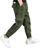 👖 koupa cargo elastic cotton jogger boys' pants: trendy & functional clothing logo