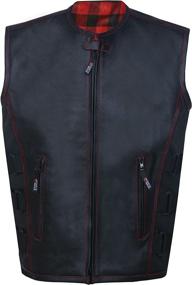 img 1 attached to 🔴 Stylish Flannel Red S Men's Adjustable Leather Biker Motorcycle Armor Vest - New