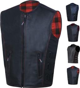 img 4 attached to 🔴 Stylish Flannel Red S Men's Adjustable Leather Biker Motorcycle Armor Vest - New