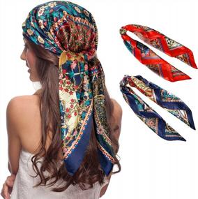 img 4 attached to 2PC Women'S Satin Scarf Large Square Silk Feel Head Hair Wraps For Sleeping 35X35 Inches