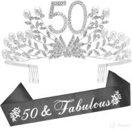 🎉 50th birthday gifts for women - 50th birthday tiara & sash bundle, 50 fabulous sash & crystal tiara set, 50th birthday decorations - women's 50th birthday party supplies, happy 50th birthday celebration logo