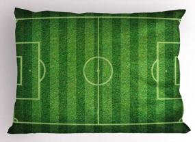 img 2 attached to ⚽️ Lunarable Soccer Field Sports Pillow Sham, Realistic Green Grass Theme Hobby Competition Field, Decorative Standard King Size Pillowcase, 36" X 20", Vibrant Lime Green