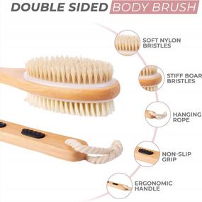 img 2 attached to Dual-Sided Long Handle Body Brush For Wet Or Dry Exfoliating - Rosena Soft And Stiff Bristles Back Scrubber To Wash & Soften Skin