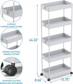 img 3 attached to SPACEKEEPER 5-Tier Storage Cart, Bathroom Storage Organizer Rolling Utility Cart, Mobile Shelving Unit Slide Out Storage Shelves For Kitchen Living Room Bathroom Laundry Room & Dressers, Gray