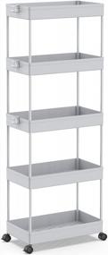 img 4 attached to SPACEKEEPER 5-Tier Storage Cart, Bathroom Storage Organizer Rolling Utility Cart, Mobile Shelving Unit Slide Out Storage Shelves For Kitchen Living Room Bathroom Laundry Room & Dressers, Gray