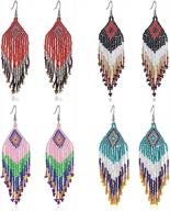 4 pair multicolor bohemian tassel earrings - weicam women's handmade beaded jewelry logo