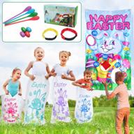 easter party fun: outdoor games kit for 4 players - sack race jumping bags, legged relay race bands, egg and spoon race, and toss game - perfect for easter egg hunt and family gatherings logo