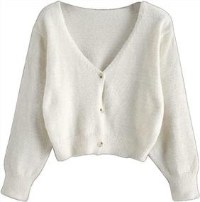 img 4 attached to ZAFUL Ladies' Cropped Button-Down Cardigan With Ribbed Knit Trim And V-Neckline, Long Sleeves