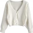 zaful ladies' cropped button-down cardigan with ribbed knit trim and v-neckline, long sleeves logo