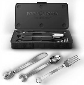 img 1 attached to WRENCHWARE - Mini 3-Piece Silverware Tool Set with Fork, Knife, and Spoon + Storage Case - Unique Novelty Flatware & Cutlery Gift Set - Perfect Kitchen Utensils for Conversation & Style