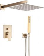 upgrade your bathroom with saeuwtowy brushed gold rain shower system: includes 12 inch head and handheld brush, valve, and mixer logo