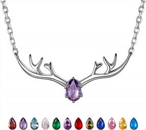 img 4 attached to Sterling Silver Antler Deer/Cat/Halo Birthstone Pendant Necklace For Women Teen Girls