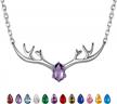 sterling silver antler deer/cat/halo birthstone pendant necklace for women teen girls logo