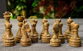 img 2 attached to Complete Marble Handmade Chess Pieces Set - 32 Black And Coral Figures For 16-20 Inch Boards