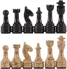img 4 attached to Полный набор мраморных шахматных фигур ручной работы - 32 черных и коралловых фигурки для досок размером 16-20 дюймов