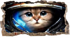 img 4 attached to Большой 3D космический постер - настенная роспись с изображением кота-космонавта для спальни подростка, 47 х 87 дюймов