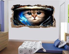 img 2 attached to Большой 3D космический постер - настенная роспись с изображением кота-космонавта для спальни подростка, 47 х 87 дюймов