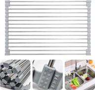 17.7" x 11.8" toqi roll up dish drying rack - multipurpose over the sink stainless steel drainer for kitchen countertop logo