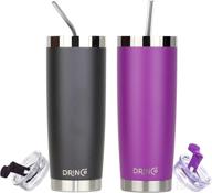 🥤 drinco - 20 oz stainless steel tumbler, double wall vacuum insulated mug with lid, 2 straws, ideal for hot & cold drinks (2 pack, black & purple, 20 oz) logo