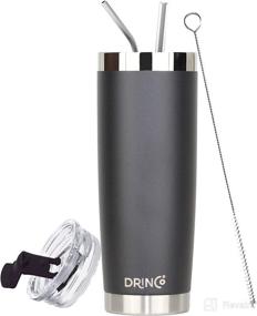 img 3 attached to 🥤 DRINCO - 20 oz Stainless Steel Tumbler, Double Wall Vacuum Insulated Mug with Lid, 2 Straws, Ideal for Hot & Cold Drinks (2 Pack, Black & Purple, 20 oz)