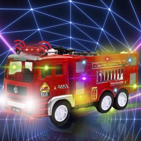 img 3 attached to Toysery Fire Truck Toy For Kids With Siren, Lights & Extending Ladder - Bump And Go Red Toddler Toys For Boys