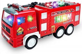 img 4 attached to Toysery Fire Truck Toy For Kids With Siren, Lights & Extending Ladder - Bump And Go Red Toddler Toys For Boys