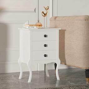 img 1 attached to Mid-Century Style White Nightstand Side Table With Curved Legs And 3 Drawers, Ideal For Bedroom, Living Room And Kids Room By SogesFurniture