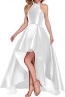 a-line prom dress with high-low satin hem and halter neckline, featuring lace-up back for women's formal occasions logo