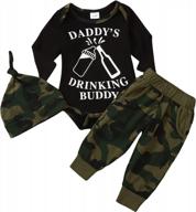 3pcs caretoo newborn infant boy clothes outfit - letter print plaid romper jumpsuit + pants + hat set logo