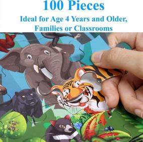 img 3 attached to Think2Master Colorful Rainforest Jungle 100 Pieces Jigsaw Puzzle Fun Educational Toy For Kids, School & Families. Great Gift For Boys & Girls Ages 4-8 To Stimulate Learning. Size:23.4” X 16.5”