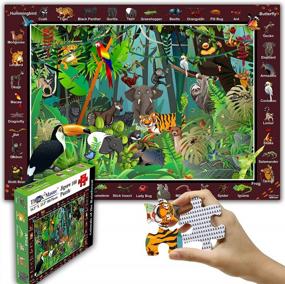 img 4 attached to Think2Master Colorful Rainforest Jungle 100 Pieces Jigsaw Puzzle Fun Educational Toy For Kids, School & Families. Great Gift For Boys & Girls Ages 4-8 To Stimulate Learning. Size:23.4” X 16.5”