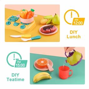 img 1 attached to IPlay, ILearn Toddler Kitchen Playset With Cuttable Plastic Vegetables And Fruits, Cooking Toy Set With Teapot And Cups, Pretend Play Basket Food For Kids Gift, Suitable For 3-6 Year Old Girls
