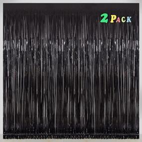 img 4 attached to Add Sparkle To Your Party With Black Tinsel Foil Fringe Curtains - Pack Of 2 By Melsan